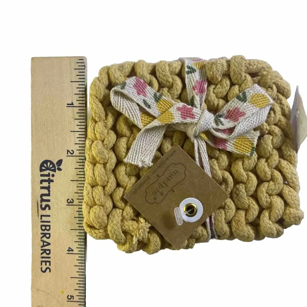 Mud Pie Colorful Crochet Coaster, Pink, 4